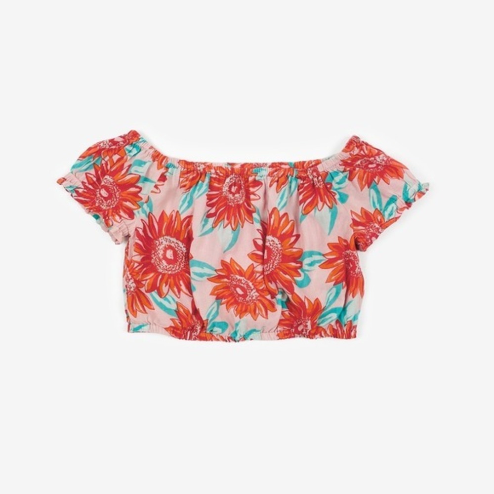 Aerie Floral Crop Top‎ Size S Red Pink Cotton Off Shoulder Girlcore Boho Summer